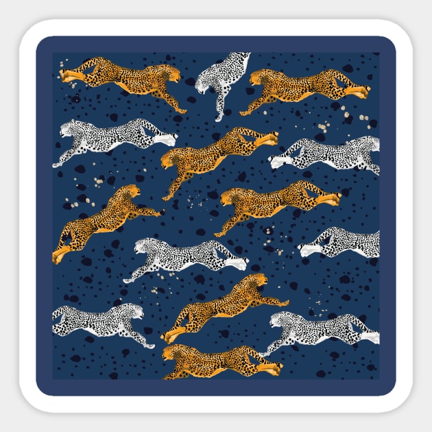 Preppy Leaping Cheetah Navy Blue Sticker by gatherandgrace